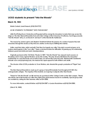 UCSD students to present "Into the Woods"
