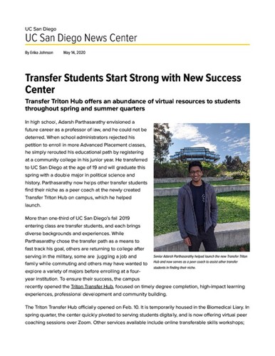 Transfer Students Start Strong with New Success Center