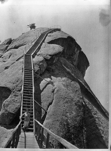 Buildings and Utilities, wooden steps on Moro Rock. Individuals unidentified