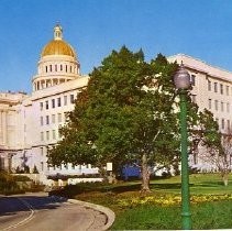 View of the California State Capitol building showing the new annex on the right