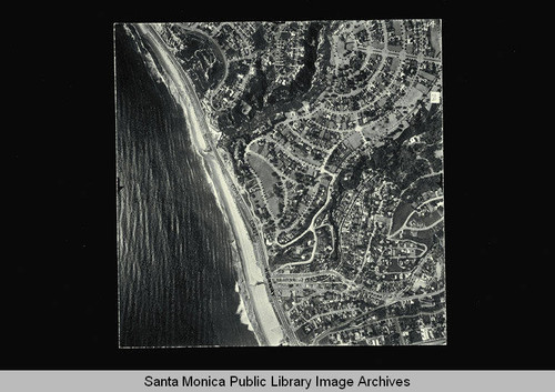 Aerial map of Santa Monica City flown by Pacific Air Industries on April 1, 1950 with section boundaries: Santa Monica Canyon and Pacific Palisades including Temescal Canyon and Adelaide Drive