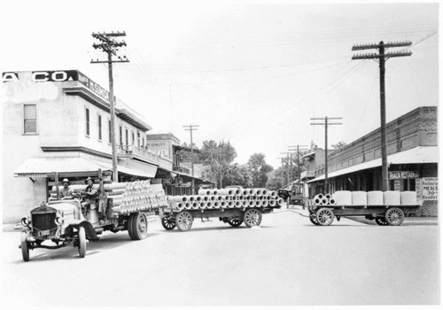 Truck with concrete pipe at H. Sumida Store in Visalia