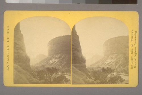 Canon de Chelle. Walls from bed of canon, 1,200 feet in height.--Photographer: T. H. O'Sullivan--Photographer's number: 19--Photographer's series: Expedition of 1873
