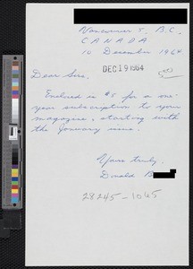 Donald B., letters (1964)
