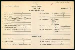 WPA Low income housing area survey data card 73, serial 13783