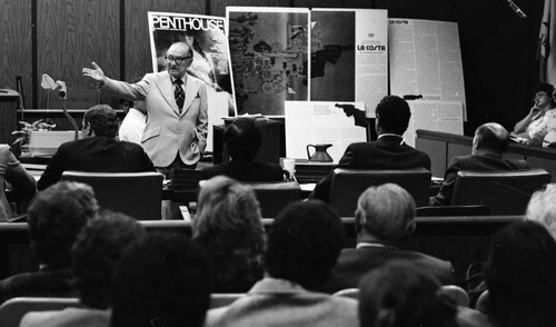 Robert Bush in court during the Penthouse libel trial, Los Angeles, 1982