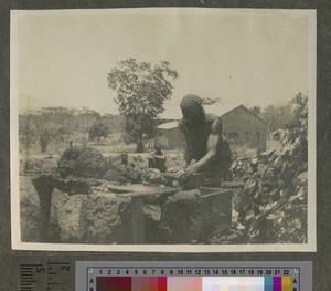 Brick moulder at work, Malawi, ca.1926