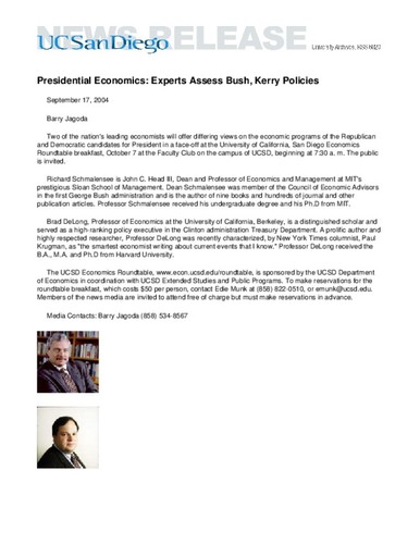 Presidential Economics: Experts Assess Bush, Kerry Policies