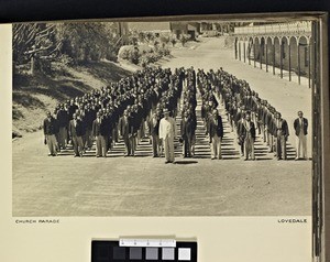 Students on parade, Lovedale, South Africa, ca.1938