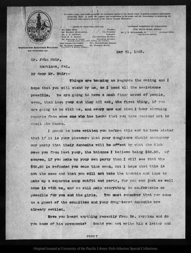 Letter from W[illia]m E. Colby to John Muir, 1902 May 21