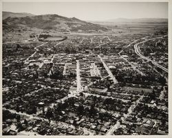 Aerial view of Santa Rosa looking south along Mendocino Avenue, Santa Rosa, California, April 1957