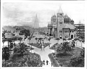 View of San Jose Post Office from Plaza Park (or St. James Park?), ca.1907