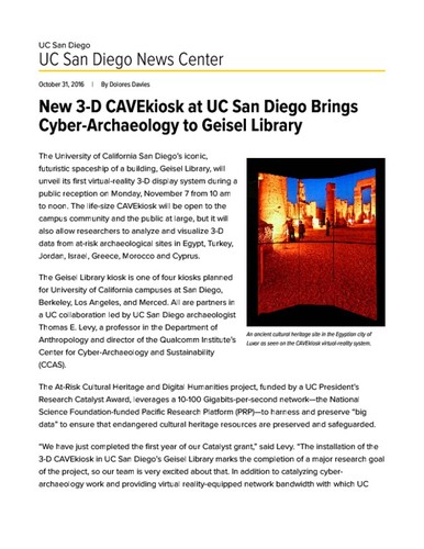 New 3-D CAVEkiosk at UC San Diego Brings Cyber-Archaeology to Geisel Library