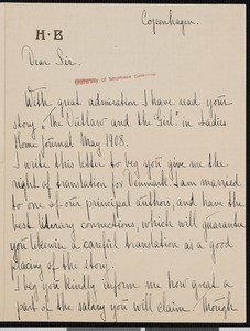 Hildur Bruun, letter, 1909-03-17, to Hamlin Garland