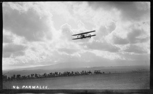 Aviator Philip Orin Parmelee flying a Wright biplane at the Dominguez Hills Air Meet, 1912