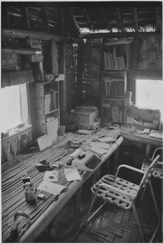 Edwin Cook's house in Kwiop: desk, typewriter, and books