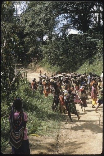 Ritual exchange: people carrying pork