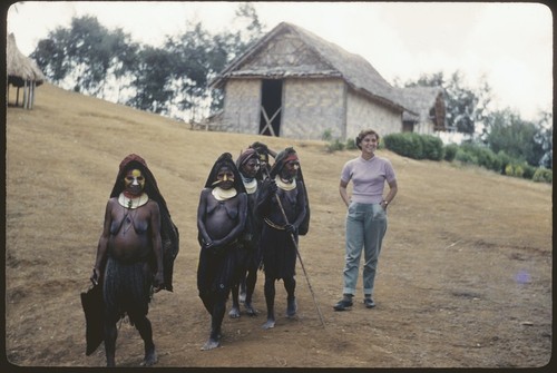 Pig festival, singsing, Kompiai: women with blackened skin, painted faces, and shell valuables, with Nancy Cook