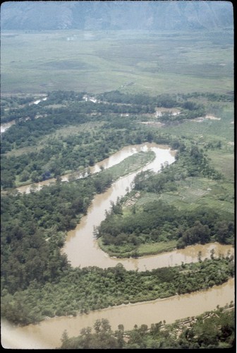 Balim Valley, aerial view of river and gardens