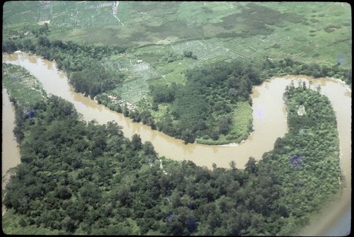 Balim Valley, aerial view of river and gardens