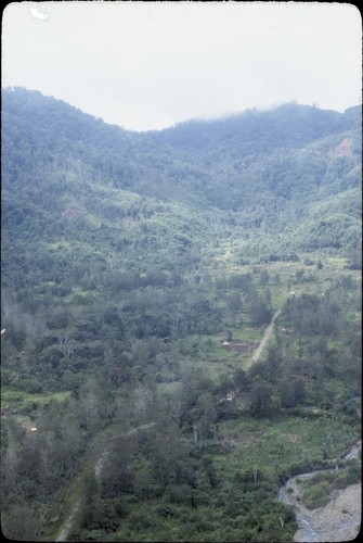 Kimil River, road and mountain pass: aerial view