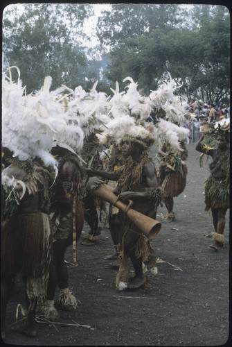 Port Moresby show: dancers with kundu drums and feather headdresses