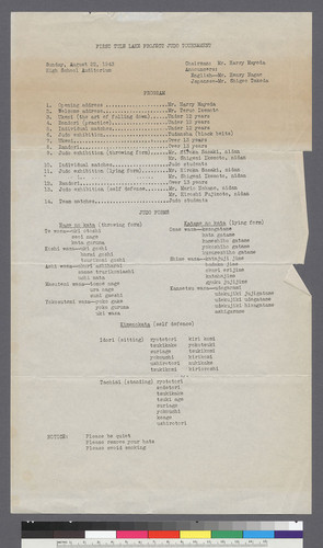 Tule Lake lst Judo Tournament program (8-22-43)