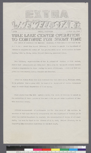 Extra, "Tule Lake Center Operation to Continue for Short Time" (1-31-46)