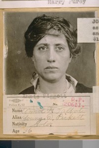 Annie Talbot, alias "Annie Piggott", alias "Gertie Young", a native of Colorado. Was a well-known pickpocket some years ago in San Francisco. Photo number 20611. She worked the guests of the Palace and other large hotels