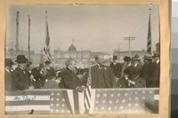 Photo same Ex-Mayor Taylor talking. [with Mayor Rolph at groundbreaking for the new City Hall.]
