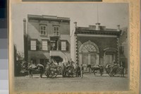 Engine Co. West side of Main Street between Folsom amd Harrison Sts. 1886. Standing at the front wheel is Martin Kelly the Old Republican Boss