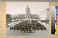 Annual review of the S.F. [San Francisco] Police Dept., Oct. 30, 1920. Front row L to R: Sect. Chas. F. Skelly, Commissioners Jesse B. Cook and Dr. T.E. Shumate and Pres. Theo. J. Roche, Mayor Jas. Rolph Jr., Chief of Police D.A. White, Chief Clerk Dan O'Brien