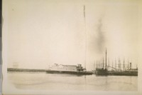 The old hulk of the Ferry Boat El Capitan that ran between San Francisco and Oakland from 1865 up to a few years ago. She was built by A. A. Coker of Alameda. Her bulk now lies at the opposite side of the old Estuary, about opposite the old Brooklyn R. R. Depot at the foot of 3rd Ave. East Oakland. Photo taken Oct. 5/28