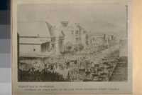 Funeral of James King of William from Stockton Street Church. Engraved from an old lithograph. San Francisco 1856