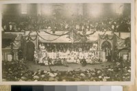The stage in the Pavilion of Woodward's Gardens about 1877. The two black face men are Wilson & Cameron, song & dance team
