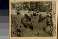 Looking west on Market from the Palace Hotel showing Geary Street & Lota's [Lotta's] Fountain. Mar. 1922