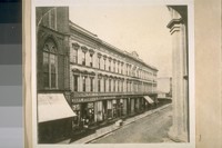 The Old Lick House on the West side of Montgy. St. between Sutter and Post Sts. About 1870. The corner room on the second floor at the corner Montgomery and Sutter is where Jas. Lista lived