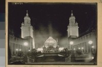 P.P.I. [Panama-Pacific International] Exposition. [View of the Horticulture Palace from the Court of Palms at night.]