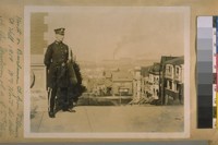North on Buchannan [Buchanan] St. from Fillmore St. Hill, 1919. Wm. Hart the actor in the uniform of a S.F. [San Francisco] Police Officer