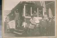 The last Cars to Parade over Montgomery St. Oct. 5/27. Mayor Jas. Rolph at the trolly [sic]