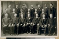 Detective Sergeants San Francisco Police Dept. 1904 L to R: H. Brage, D. Maltheson, D. Gibson, J. Dinan, F. Bailey, Geo. Mulcahey, Chas. Taylor, Geo. McMahon, Ed Orren, R. Silvey, Ed. O'Day, Thos. Gibson, R. Whitaker, H. Reynolds, T. Ryan, Ed Byson, Capt. J. Burnet, R. Hogan, Gus Harper, and Tim Bainbridge. I did duty with them all, J. B. Cook