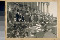Reception to Gen. Fouch [Foch?] at City Hall. 1921. Gov. Stevens and Mayor Jas. Rolph on each side of the General