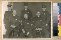 Members of the Bureau of Identification, San Francisco Police Dept. April 1/26. L. to R.: Standing, Tim Burk, P. Fanning, Jas. Gallagher. Seated, L. to R.: Corpl. Dan O'Neil, Sergt. in charge E. Hogan and Corpl. J. Fitzgerald