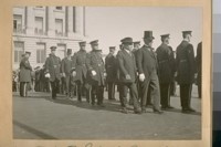 Front to Back: Pres. Theo. J. Roche - Mayor Jas. Rolph, Jr. - Capt. A. Lane - Capt. Chas. Goff - Capt. H. Gleeson - Commissioner A. Mahoney. Oct. 1922