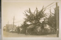 The 1st theatre in Calif. Built in 1847 on Pacific St. near Scott St. The corner is the Saloon part of the theatre. Built of adobe. Photo taken Jany. 1929. Built by John Swan, former sailor under captain John B.R. Cooper. [Monterey.]