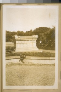 The tomb of Wm. Squire Clark. Born Oct. 3rd 1809 and died Nov. 16th 1889. The inscription on his tomb reads as follows, in the [year] 1847 at Clarks Point on Yerba Buena Cove, where Broadway & Battery St. meet the 1st piles for a wharf in San Francisco Bay were driven by Wm. S. Clark. See his home on the next page. May 4th 1929