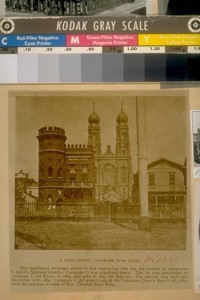A Post Street Landmark now gone. The castellated structure shown in this engraving was the old armory of Companies G and C, National Guard. In 1896