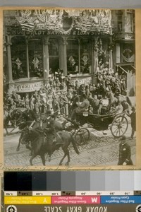 Pres. Roosevelt's visit to San Francisco Calif. in 1903. Passing up Geary St. bet. Kearny St. and Grant Ave