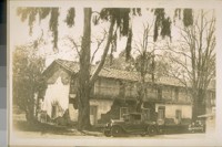 Front view of the old adobe house of Don Jaun B. Castro [Don Juan B. Castro] at San Jaun [San Juan], San Beneto [San Benito] County. Built at the same time as the old San Jaun [San Juan] Bautista Mission. Photo taken Feb. 22/29
