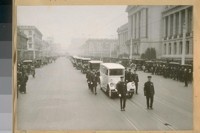 Funeral of Chief D.A. White on Van Ness Ave. in front of the City Hall, 1920